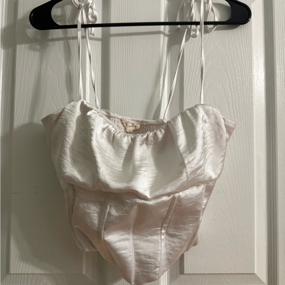 LA Hearts White Cropped Babydoll Corset Top
